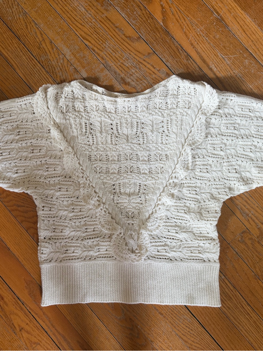 Sezane Cream Cable-Knit V-Neck Sweater - Picture 4 of 12